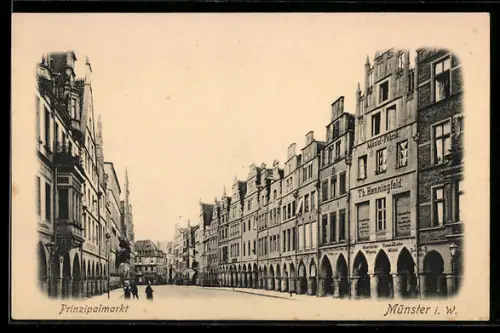 AK Münster i. W., Prinzipalmarkt mit Mäntel-Fabrik Th. Henningfeld