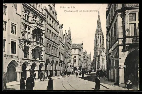 AK Münster i. W., Prinzipalmarkt mit Lambertikirche