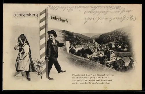 AK Lauterbach, Ortsansicht und Grenzmotiv zu Schramberg