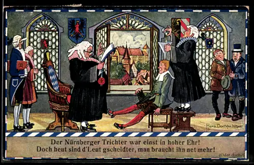 AK Nürnberg, Nürnberger Trichter, historische Karikatur