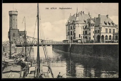 AK Köln, Hafeneinfahrt, Brücke, Turm