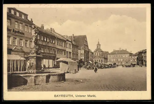 AK Bayreuth, Unterer Markt, Brunnen, Apotheke, 