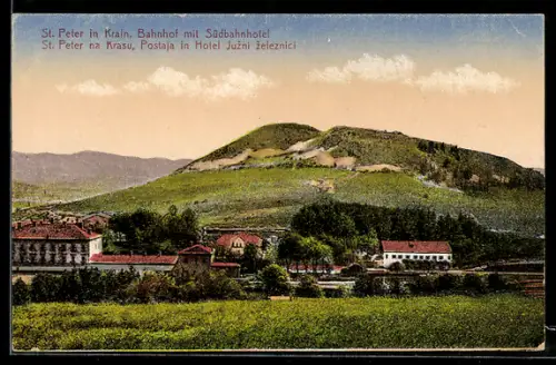 AK St. Peter in Krain, Bahnhof mit Südbahnhotel