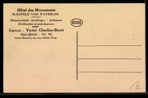 AK Waterloo, Hôtel des Monuments