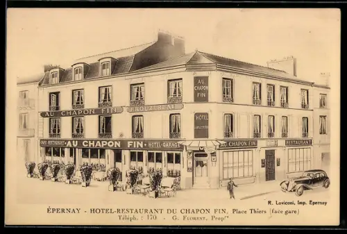 AK Épernay, Hotel-Restaurant du Chapon Fin, Place Thiers, face gare