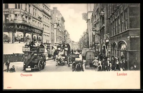 AK London, Cheapside, Strassenszene mit Pferdebussen
