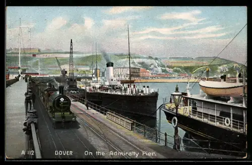 AK Dover, View of the Admiralty Pier with steamers and locomotive