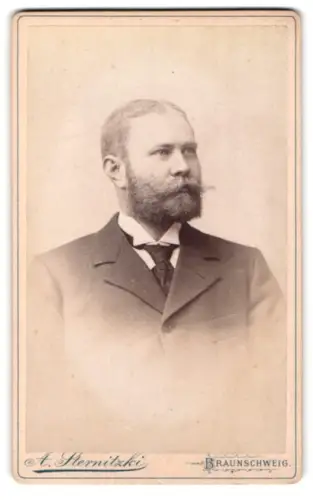 Fotografie A. Sternitzki, Braunschweig, Steinweg 10, Porträt eines Herrn im Anzug, 1896
