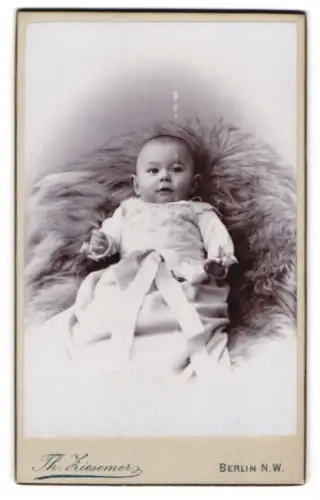 Fotografie Th. Ziesemer, Berlin, Alt-Moabit 116, Porträt eines Babys auf einem Fell