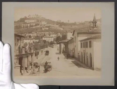 Fotografie unbekannter Fotograf, Ansicht Firenze, S. Domenico di Fiesole, Pferdebahn, Grossformat 32 x 24cm