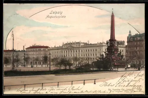 AK Leipzig, Augustusplatz mit Denkmal
