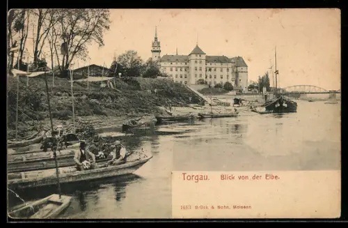 AK Torgau, Blick von der Elbe