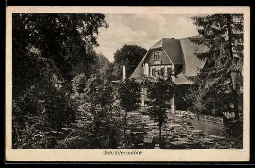 AK Schrödermühle /Freiberg II, Ausflugslokal mit Biergarten