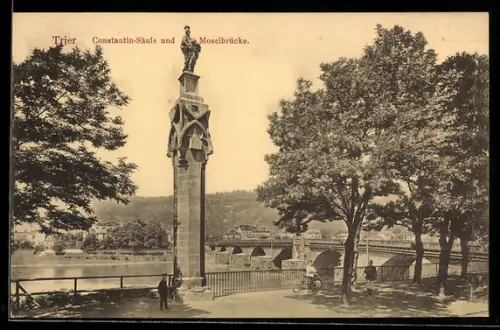 AK Trier, Constantin-Säule, Moselbrücke