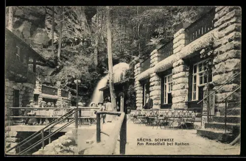 AK Rathen /Sächsische Schweiz, Am Amselwasserfall, Gasthaus