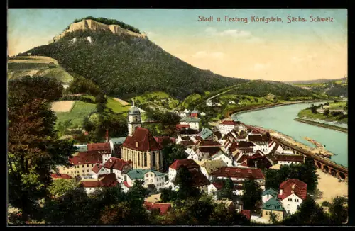 AK Königstein /Sächs. Schweiz, Stadt, Festung und Elbtal