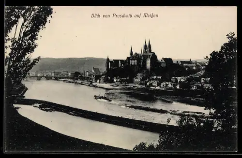 AK Meissen, Blick von Proschwitz auf Albrechtsburg und Dom