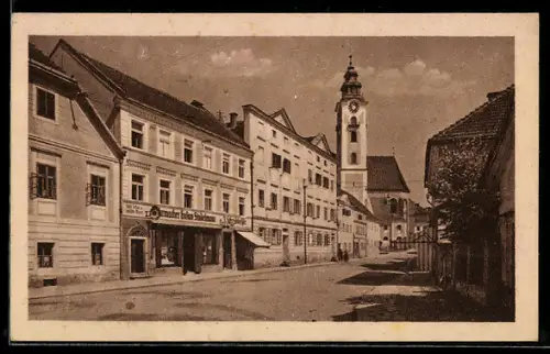 AK Eferding /Ob.-Öst., Strasse mit Uhrmacher Gustav Stadelmann