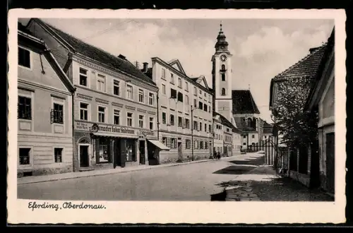 AK Eferding /Oberdonau, Uhrmacher Gustav Stadelmann und Kirche