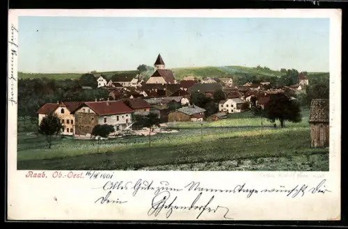 AK Raab /Ob.-Oest., Panorama mit Kirche