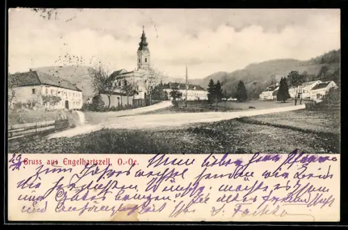 AK Engelhartszell /O.-Oe., Dorfansicht mit Kirche
