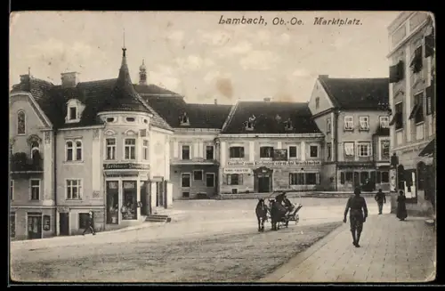 AK Lambach /Ob. Öst., Marktplatz mit Gasthof zum Elefanten vorm. Ant. Wachlmeier u. Kino-Theater