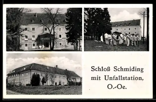 AK Krenglbach /O. Ö., Schloss Schmiding mit Unfallstation u. medizinischem Personal im Freien