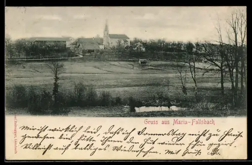 AK Gunskirchen, Maria-Fallsbach, Panorama mit Kirche und Feldern