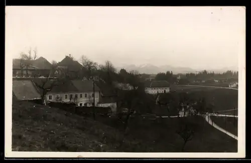 AK Eberstallzell, Ortsansicht mit Feldern und Alpenpanorama