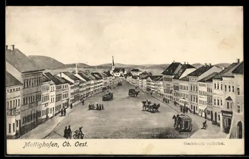 Künstler-AK Mattighofen /Ob. Öst., Hauptplatz mit Kirche