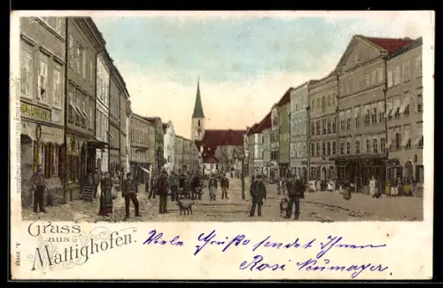 AK Mattighofen, Hauptplatz mit Kirche, Panorama