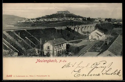 AK Neulengbach /N.-Oe., Ortspanorama mit Viadukt und Burg