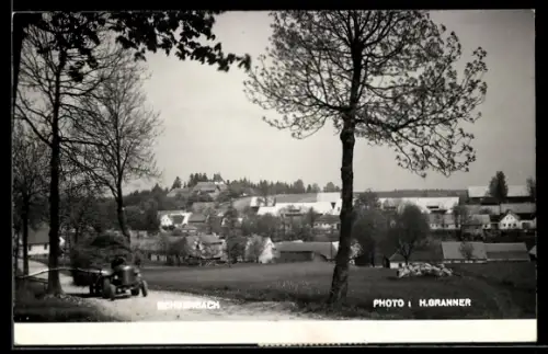 AK Echsenbach, Panorama mit Ort u. Traktor