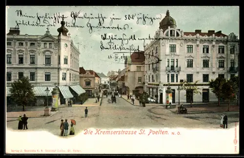 AK St. Pölten /N.-Ö., Kremserstrasse, Strasenkreuzung, Litfasssäulen