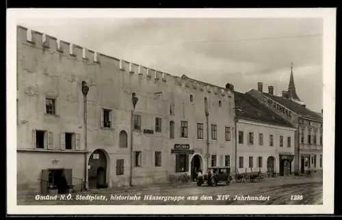 AK Gmünd /N.Ö., Stadtplatz, historische Häusergruppe aus dem 14. Jahrhundert, Apotheke, Kirche