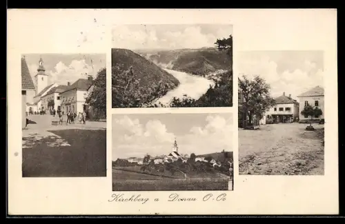 AK Kirchberg an der Donau, Donaupartie, Kirche und Marktplatz, Ortspartie, Ortsansicht