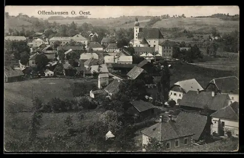 AK Offenhausen /Ob. Öst., Totalansicht mit Kirche aus der Vogelschau