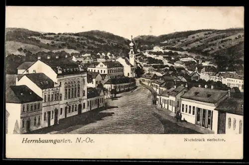 Künstler-AK Herrnbaumgarten /N.-Oe., Strassenansicht mit Kirche