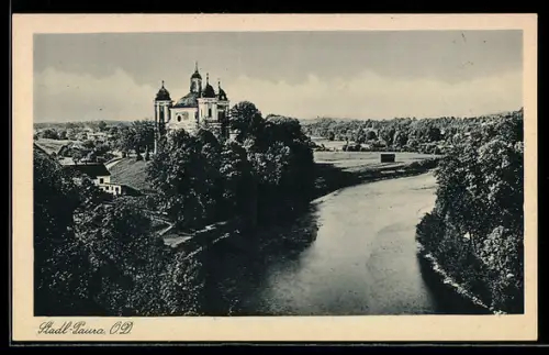 AK Stadl-Paura /O.D., Kirche an Fluss
