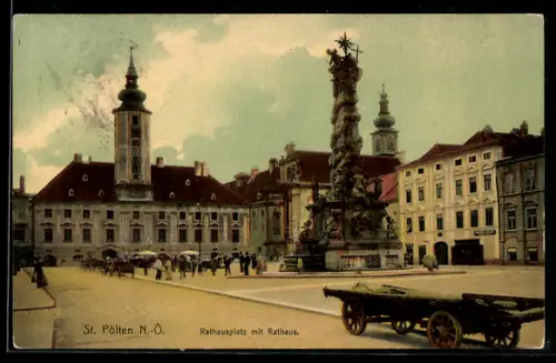 AK St. Pölten /N.-Ö., Rathausplatz mit Rathaus