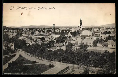 AK St. Pölten /Niederösterreich, Panorama mit Kirche und Stadtansicht