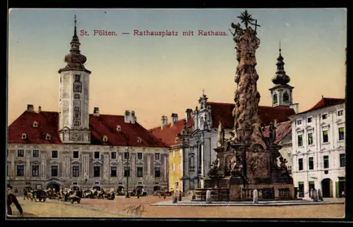 AK St. Pölten, Rathausplatz mit Rathaus