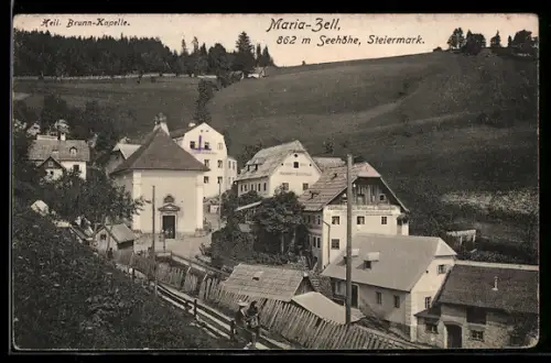 AK Maria-Zell /Steiermark, Heilige Brunn-Kapelle, Ortsansicht mit Haftner-Gasthaus