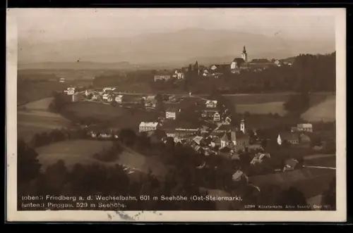 AK Friedberg a. d. Wechselbahn, Panorama mit Ort und Kirche