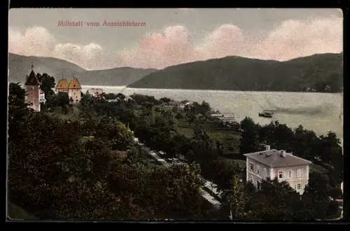 AK Millstatt, Panorama vom Aussichtsturm mit See