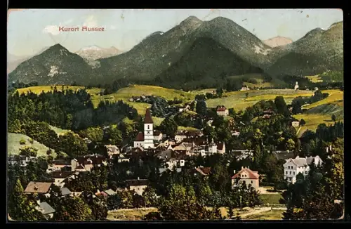 AK Aussee, Panorama mit Kirche und Bergkulisse