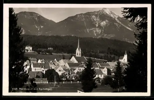 AK Hermagor, Panorama mit Kirche und Spitzegel