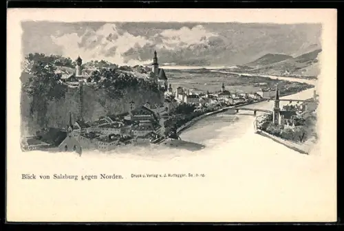 Künstler-AK Salzburg, Blick gegen Norden
