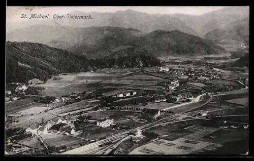 AK St. Michael /Ober-Steiermark, Ortsansicht aus der Vogelschau