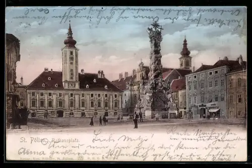 AK St. Pölten, Rathausplatz mit Rathaus